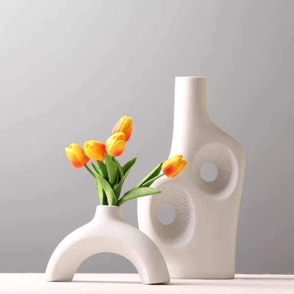 abstract white ceramic vases set artistic home & hotel decor for floral arrangements