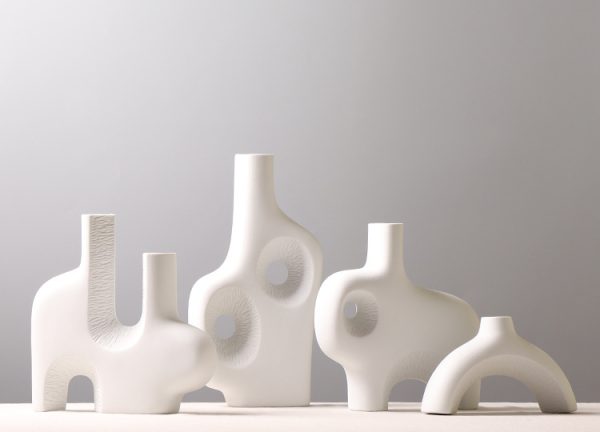 abstract white ceramic vases set artistic home & hotel decor for floral arrangements