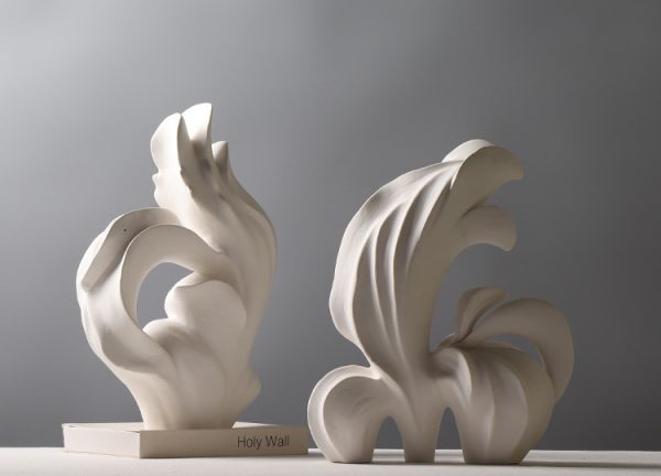 modern abstract ceramic sculptures elegant decorative art for home and office, artistic minimalist design, handcrafted white ceramic sculptures for living room, dining room, or office decor