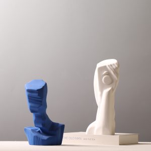 abstract blue and white ceramic sculptures artistic decor for home, office, and gallery