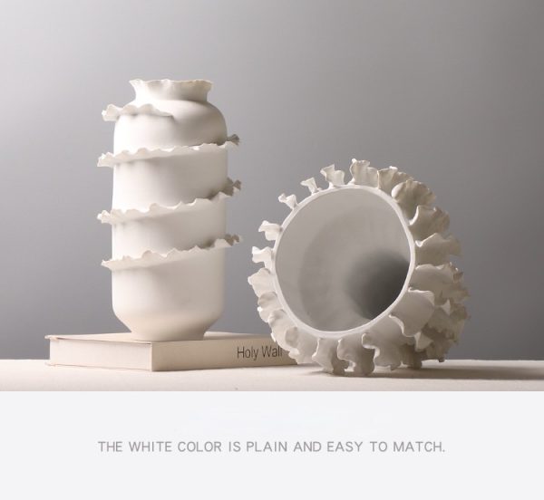 unique white ceramic ruffled vases set ideal decor for home & hotel