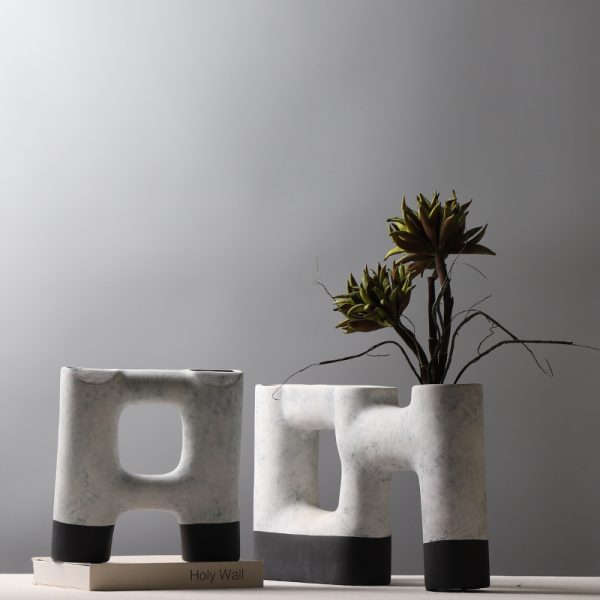 modern marble pattern ceramic vases with cutout design for home & hotel decor