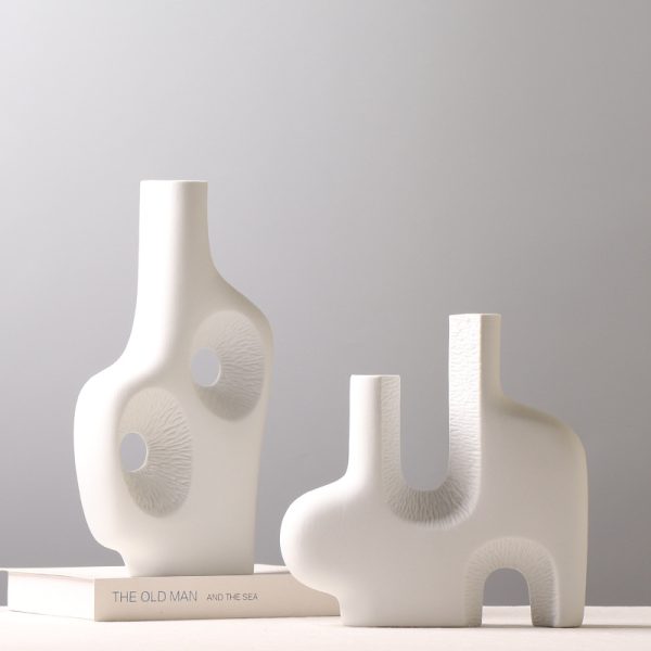 abstract white ceramic vases set artistic home & hotel decor for floral arrangements