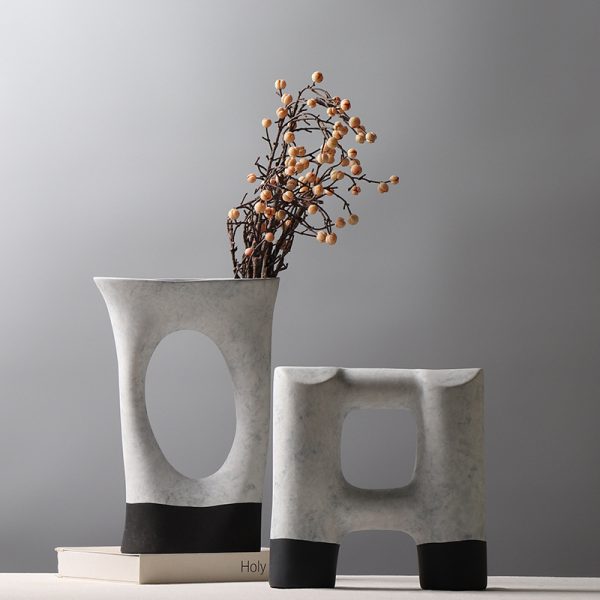 modern marble pattern ceramic vases with cutout design for home & hotel decor