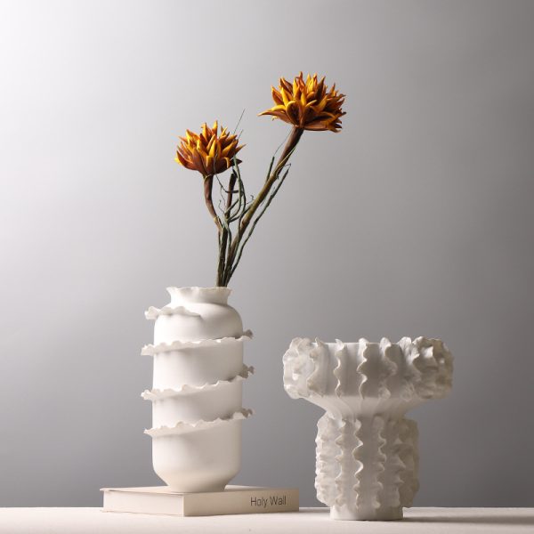 unique white ceramic ruffled vases set ideal decor for home & hotel