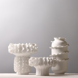 unique white ceramic ruffled vases set ideal decor for home & hotel