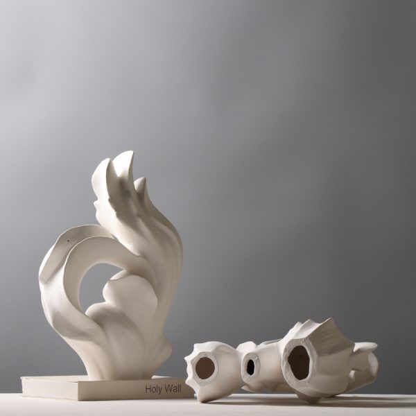 modern abstract ceramic sculptures elegant decorative art for home and office, artistic minimalist design, handcrafted white ceramic sculptures for living room, dining room, or office decor