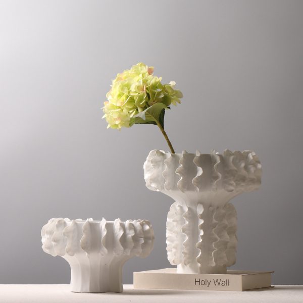 unique white ceramic ruffled vases set ideal decor for home & hotel