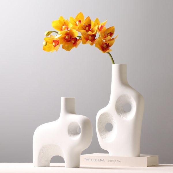 abstract white ceramic vases set artistic home & hotel decor for floral arrangements