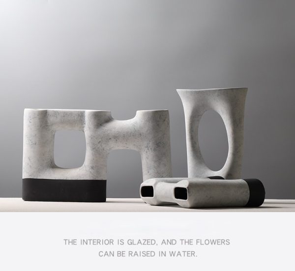 modern marble pattern ceramic vases with cutout design for home & hotel decor