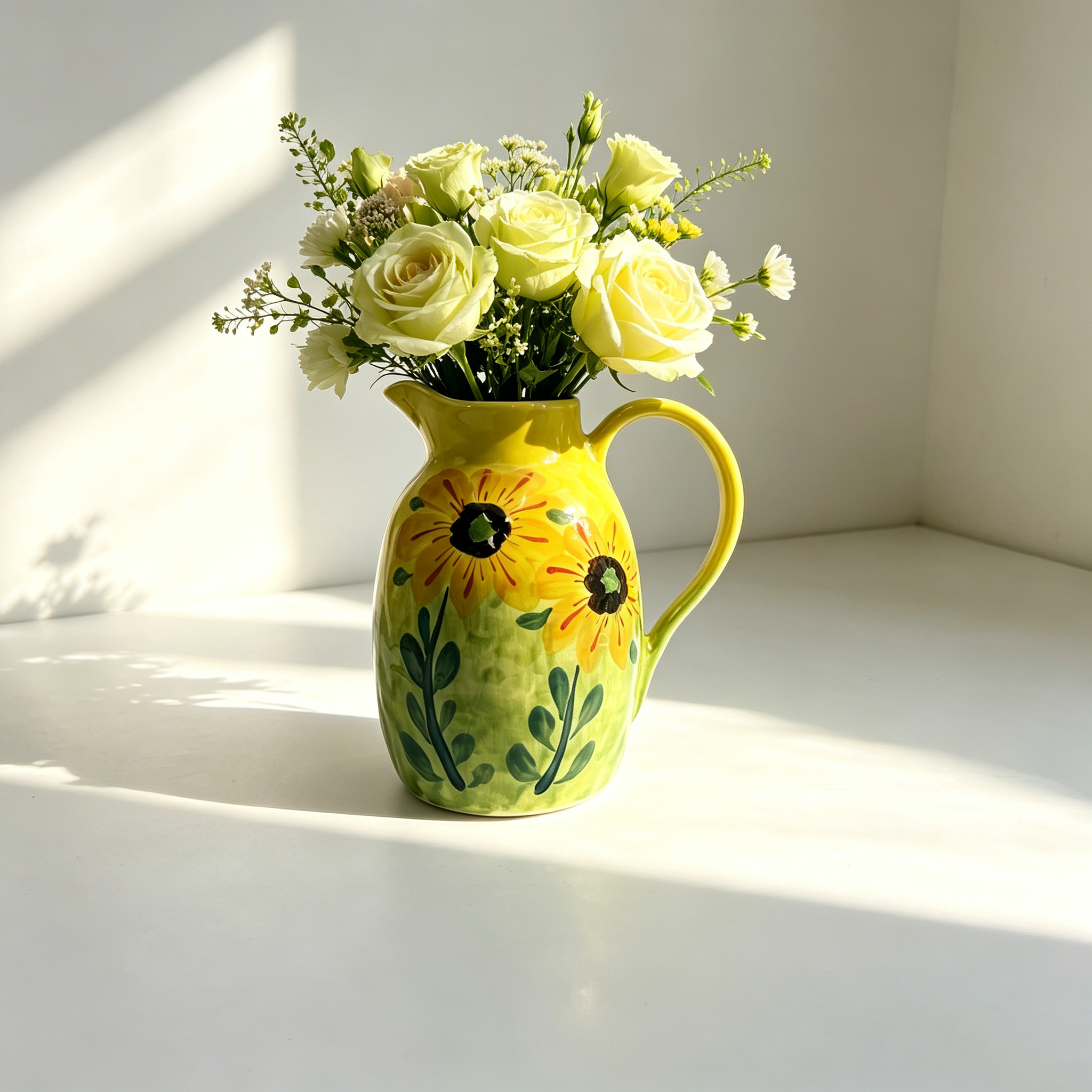 astrocera hand painted ceramic pitcher vase, farmhouse floral decor jug vase for table centerpiece home decor