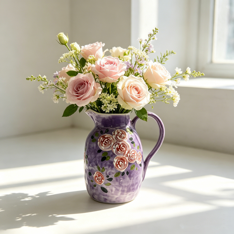 astrocera hand painted ceramic pitcher vase, farmhouse floral decor jug vase for table centerpiece home decor