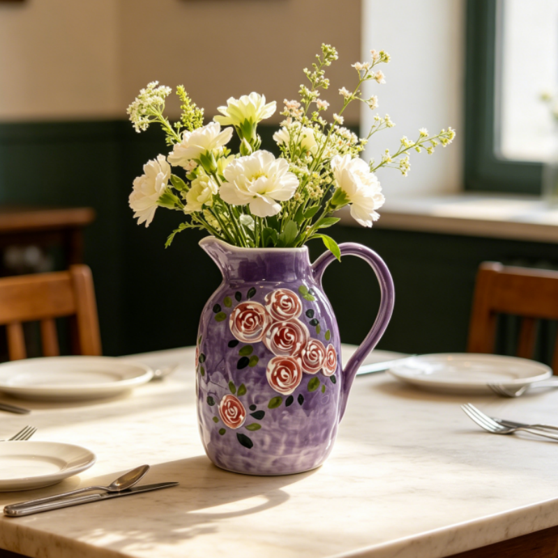 astrocera hand painted ceramic pitcher vase, farmhouse floral decor jug vase for table centerpiece home decor