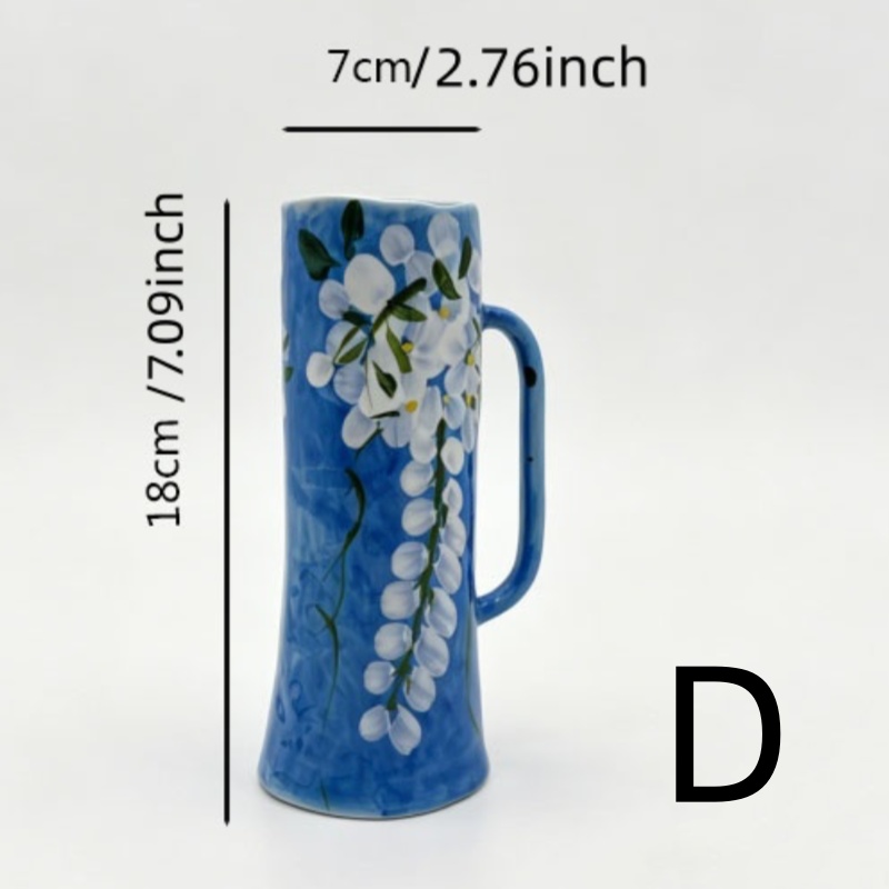astrocera hand painted blue ceramic vase, handcrafted floral pitcher vase, rustic decorative pottery vase for home table centerpiece