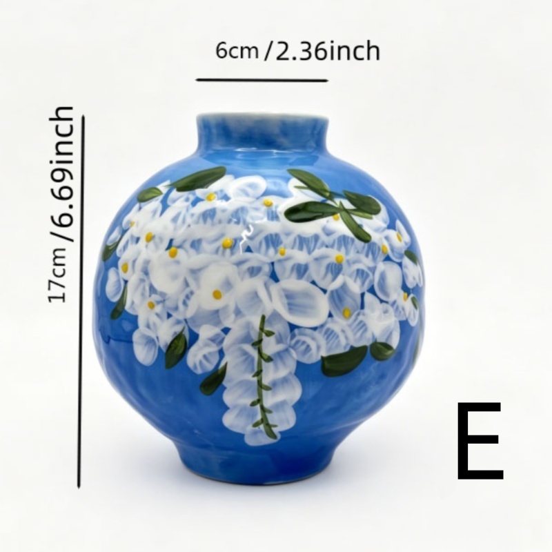 astrocera hand painted blue ceramic vase, handcrafted floral pitcher vase, rustic decorative pottery vase for home table centerpiece
