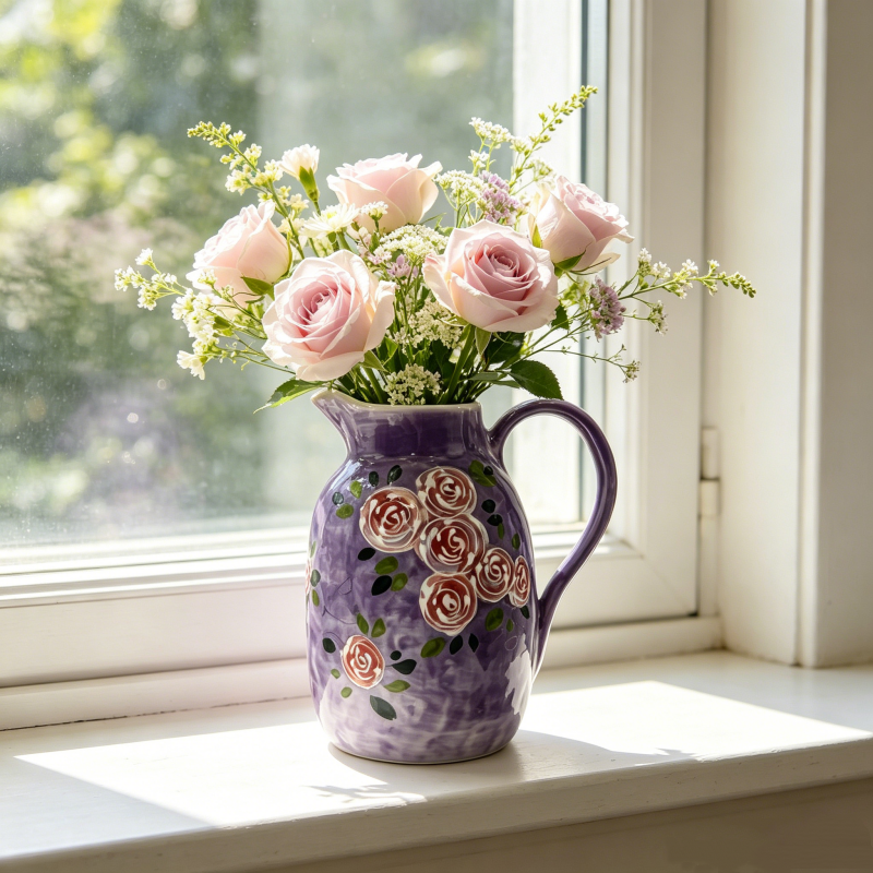 astrocera hand painted ceramic pitcher vase, farmhouse floral decor jug vase for table centerpiece home decor