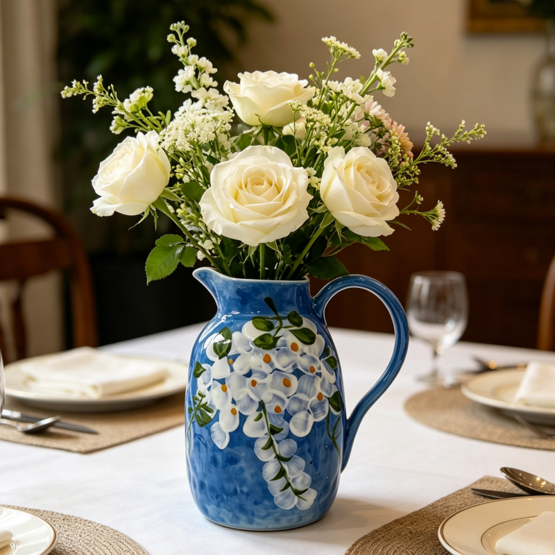 astrocera hand painted ceramic pitcher vase, farmhouse floral decor jug vase for table centerpiece home decor