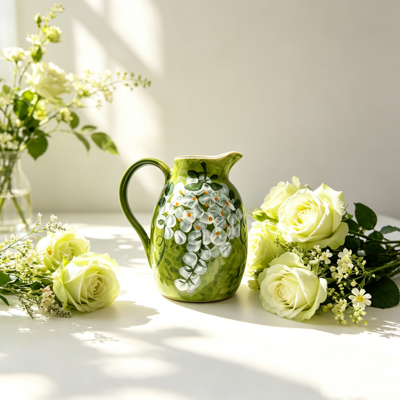 astrocera hand painted ceramic pitcher vase, farmhouse floral decor jug vase for table centerpiece home decor