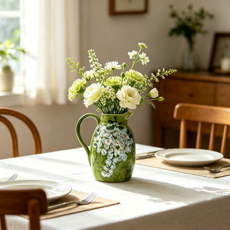 astrocera hand painted ceramic pitcher vase, farmhouse floral decor jug vase for table centerpiece home decor