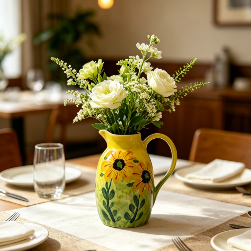 astrocera hand painted ceramic pitcher vase, farmhouse floral decor jug vase for table centerpiece home decor
