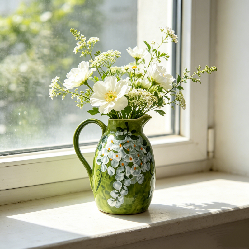 astrocera hand painted ceramic pitcher vase, farmhouse floral decor jug vase for table centerpiece home decor