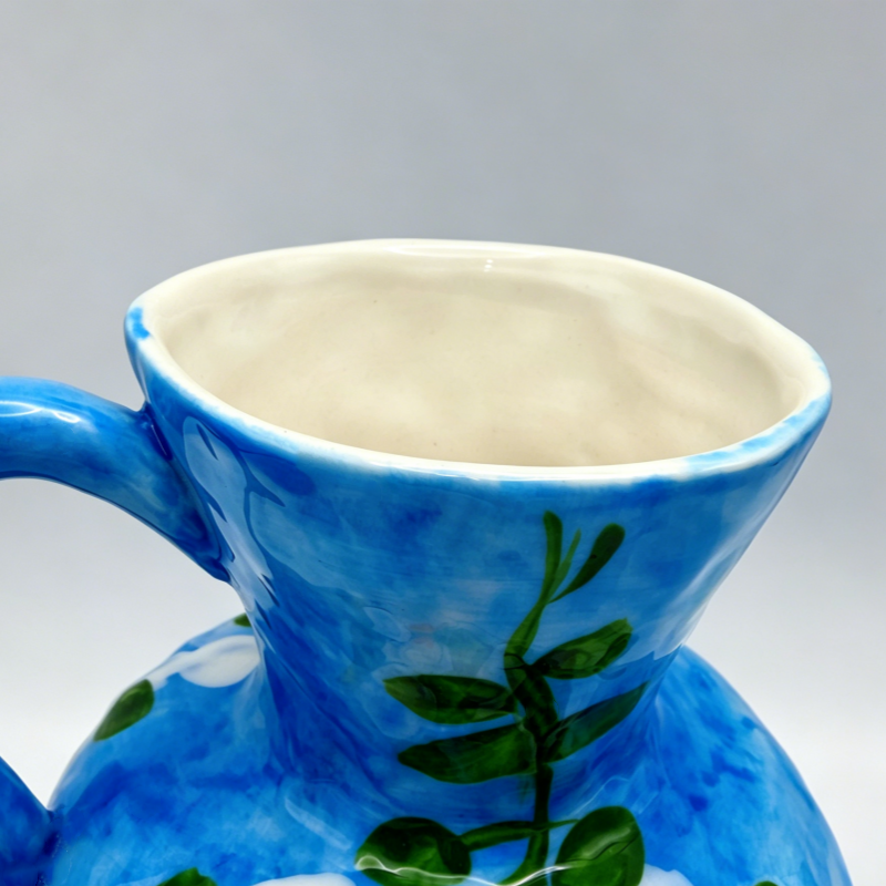 astrocera hand painted blue ceramic vase, handcrafted floral pitcher vase, rustic decorative pottery vase for home table centerpiece