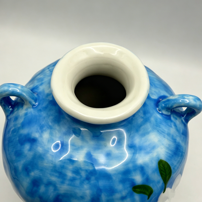 astrocera hand painted blue ceramic vase, handcrafted floral pitcher vase, rustic decorative pottery vase for home table centerpiece