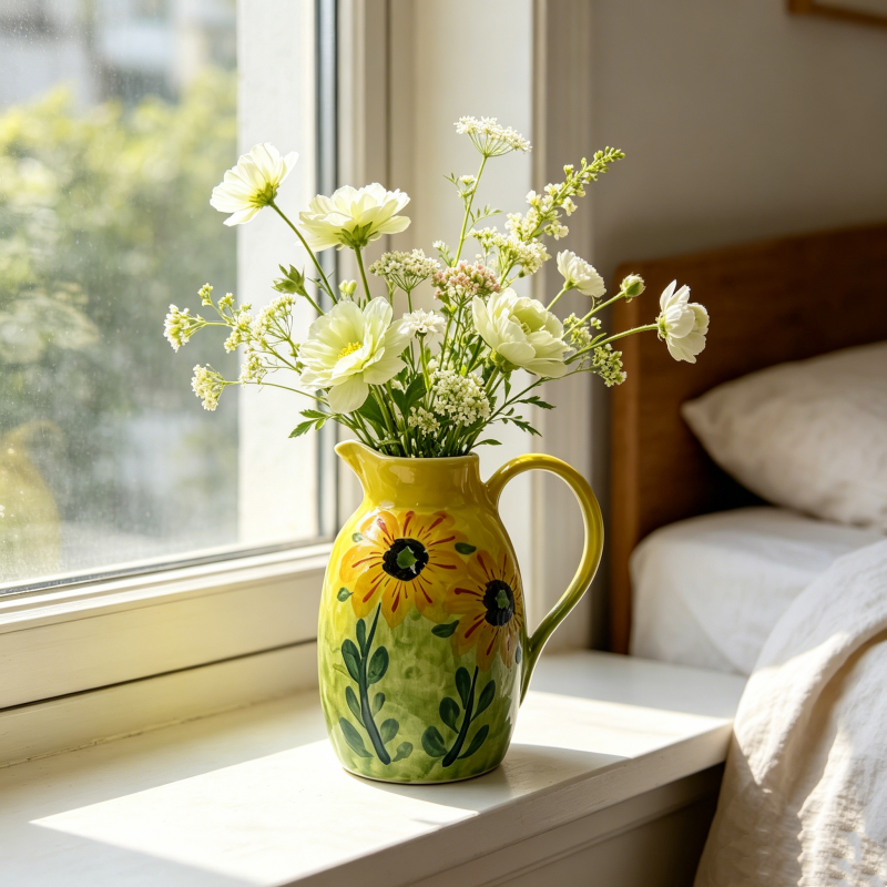 astrocera hand painted ceramic pitcher vase, farmhouse floral decor jug vase for table centerpiece home decor