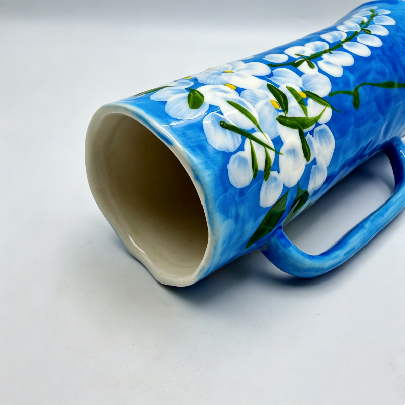 astrocera hand painted blue ceramic vase, handcrafted floral pitcher vase, rustic decorative pottery vase for home table centerpiece