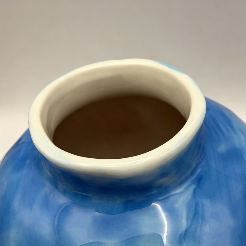 astrocera hand painted blue ceramic vase, handcrafted floral pitcher vase, rustic decorative pottery vase for home table centerpiece