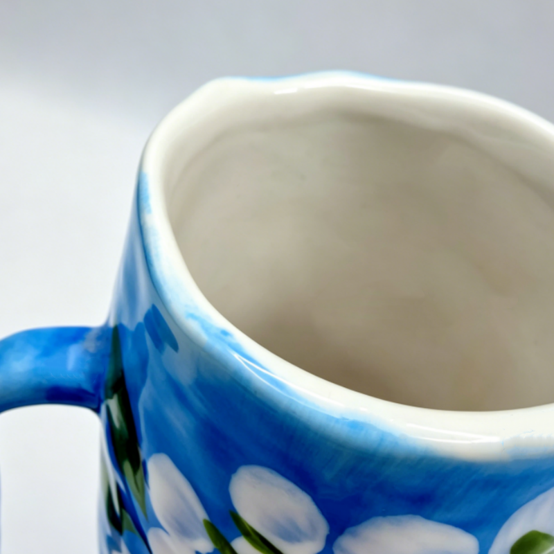 astrocera hand painted blue ceramic vase, handcrafted floral pitcher vase, rustic decorative pottery vase for home table centerpiece