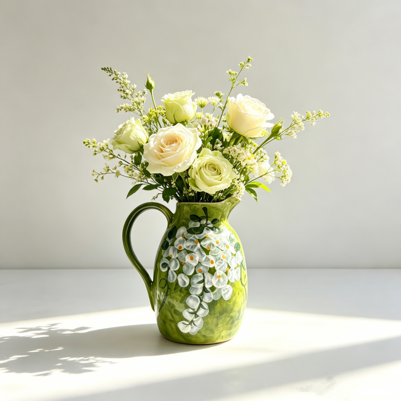 astrocera hand painted ceramic pitcher vase, farmhouse floral decor jug vase for table centerpiece home decor