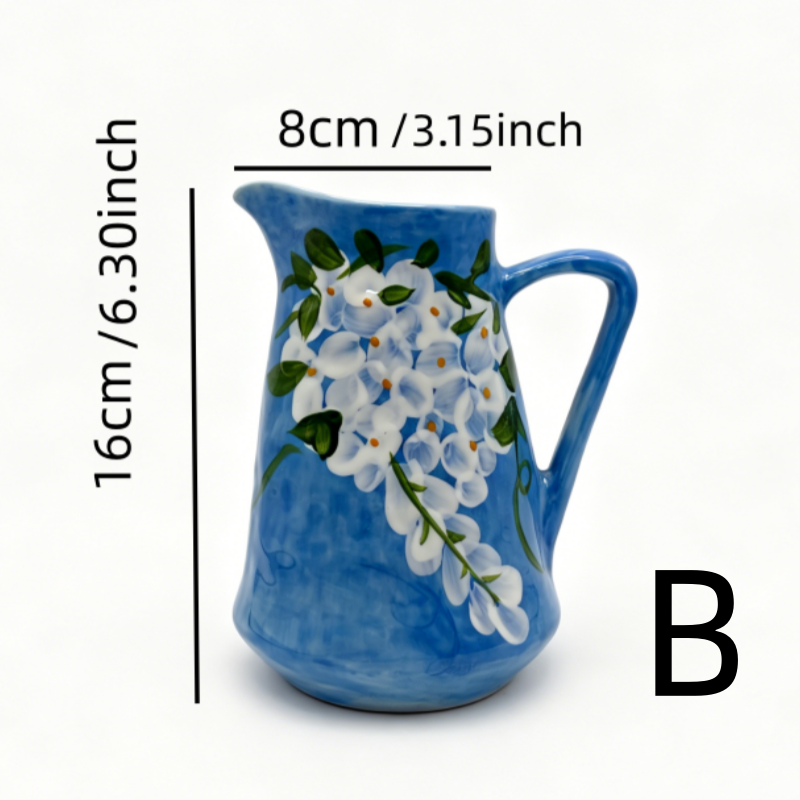 astrocera hand painted blue ceramic vase, handcrafted floral pitcher vase, rustic decorative pottery vase for home table centerpiece
