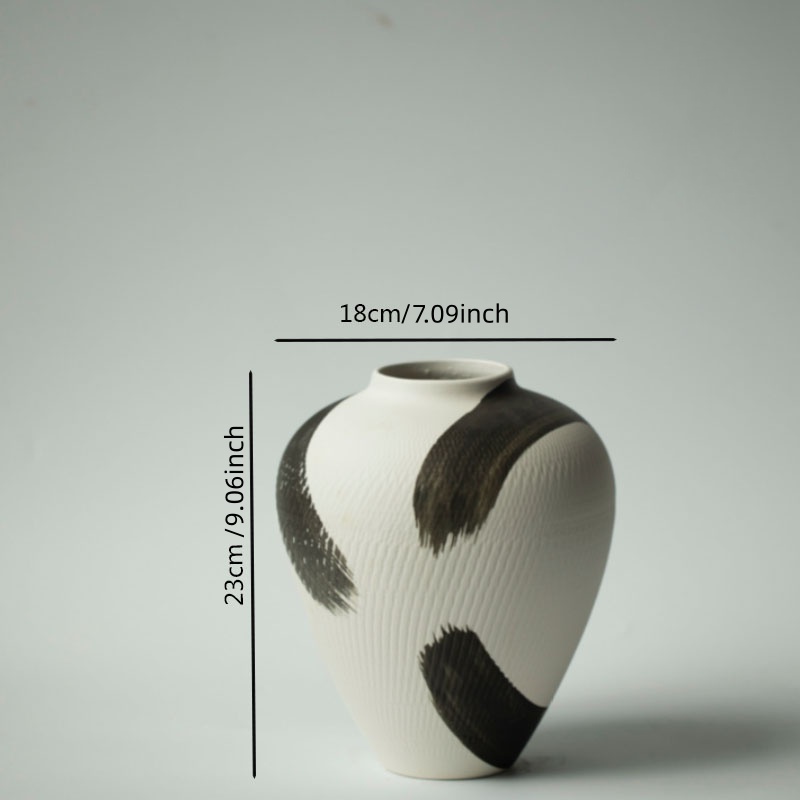 astrocera abstract brushstroke textured ceramic vase, modern black and white hand painted decorative vase for home table decor