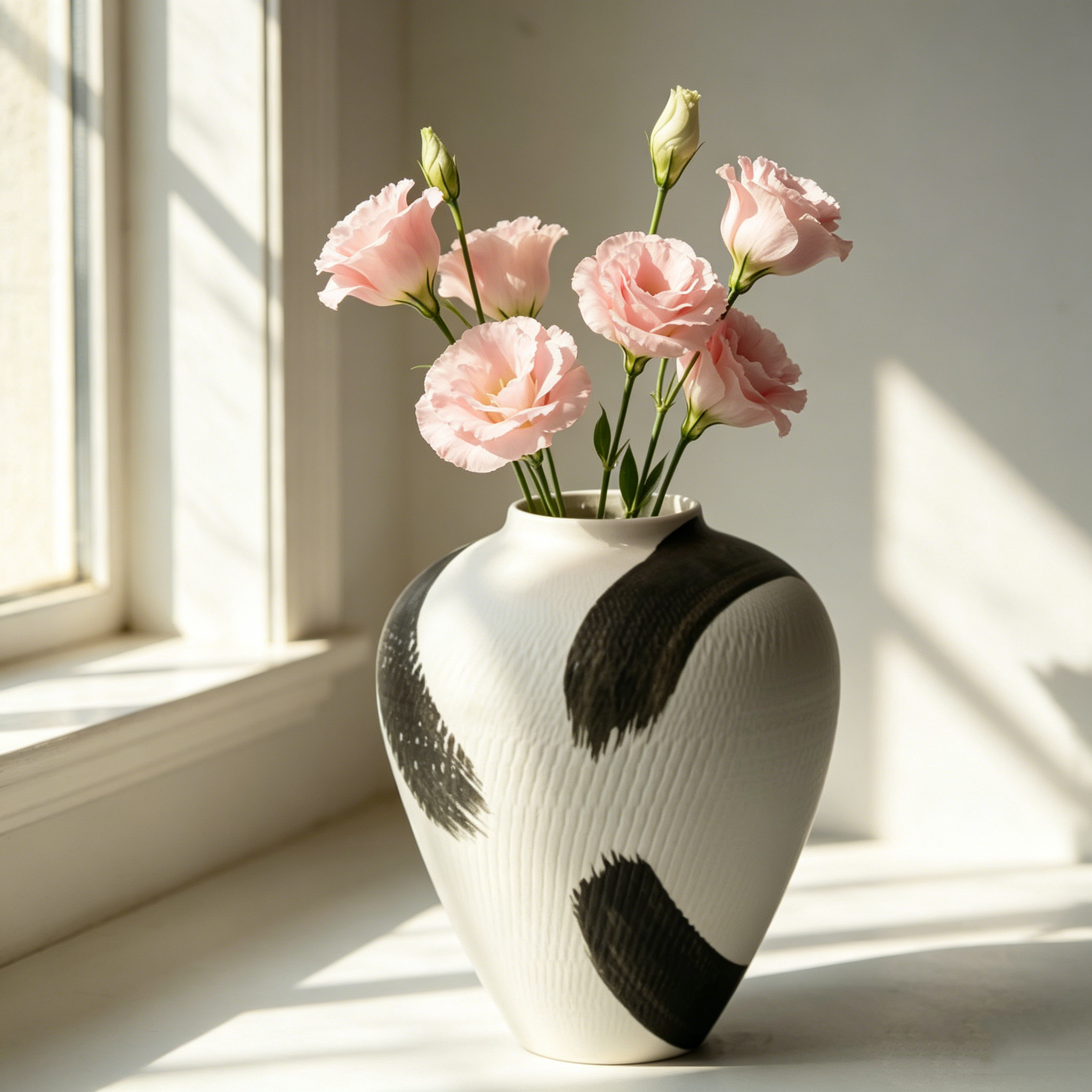 astrocera abstract brushstroke textured ceramic vase, modern black and white hand painted decorative vase for home table decor