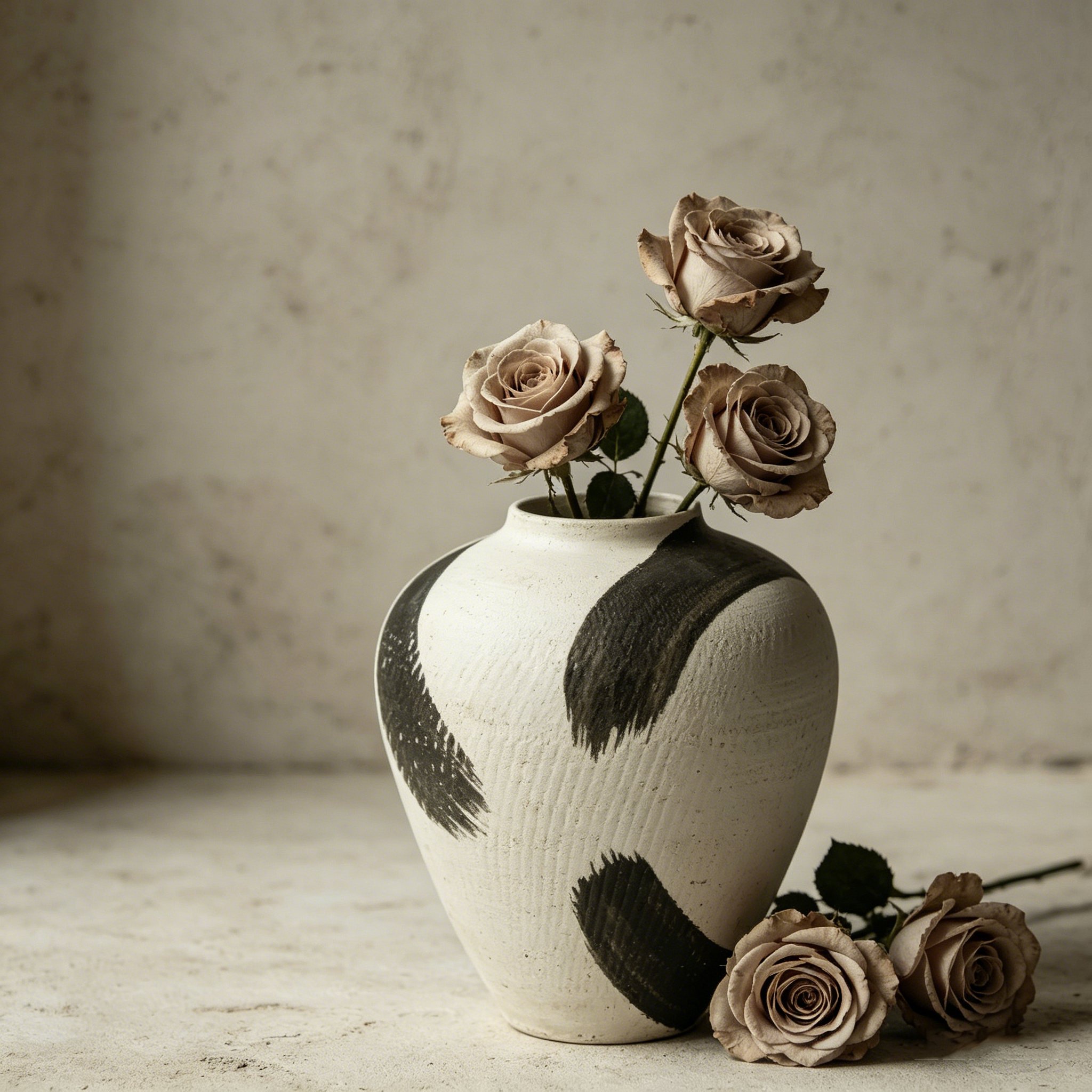 astrocera abstract brushstroke textured ceramic vase, modern black and white hand painted decorative vase for home table decor